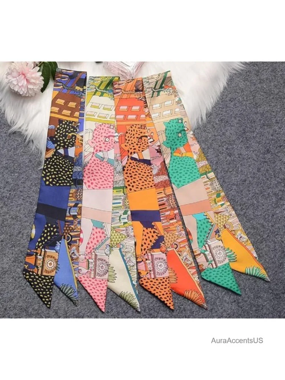 100% Mulberry Silk Narrow Scarf Multifunctional Hair Tie Handbag Wrap